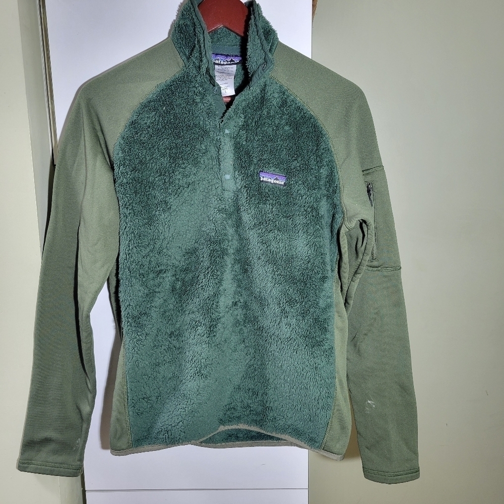 Patagonia sherpa mock neck pullover sweater green  small